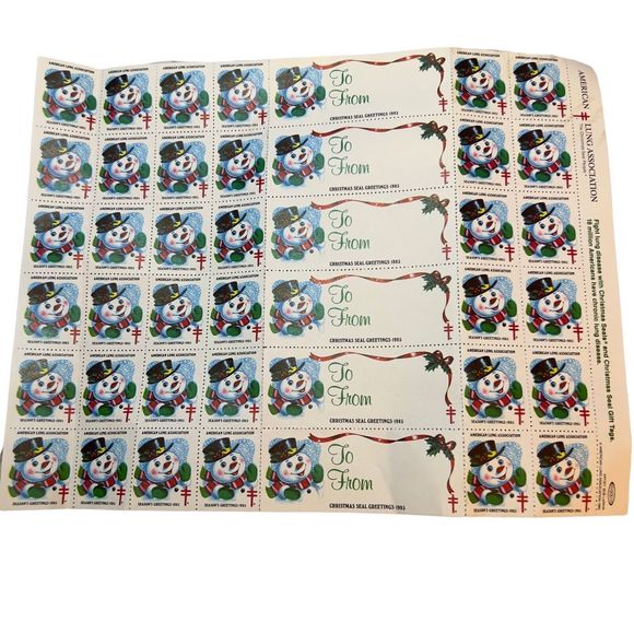 Christmas Seals AMERICAN LUNG ASSOCIATION Season’s Greetings Full Sheet 36 Seals - Picture 1 of 3